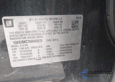 2016 GMC Yukon Slt from USA, damaged, VIN 1GKS2BKC7GR465875